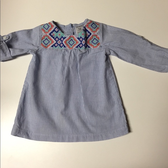 Carter’s blue/white striped dress w needlepoint - Picture 1 of 3